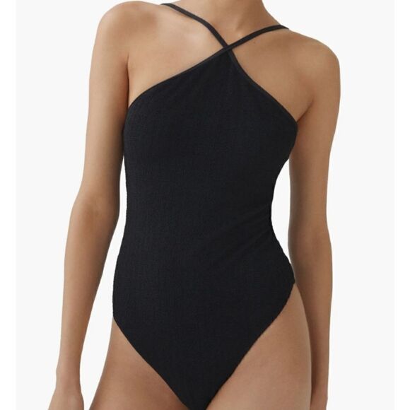 MNG Mango black halter Style 1 piece swimsuit size XL NWT - Picture 1 of 5